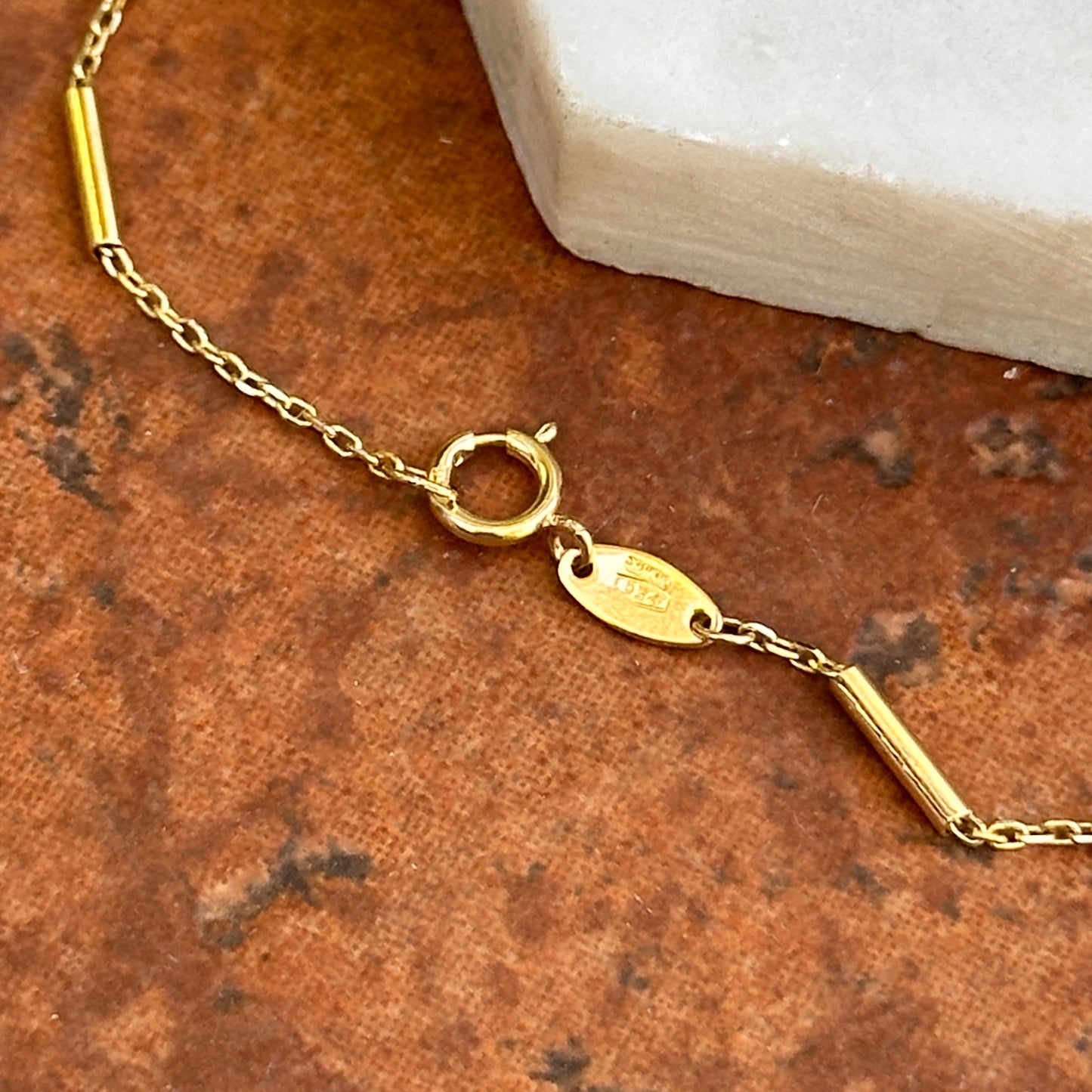 18KT Yellow Gold Clover Cut-Out + Bar Station Chain Bracelet