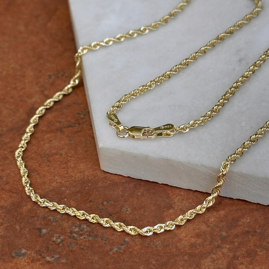 10KT Yellow Gold Diamond Cut Rope Chain Necklace 2.25mm