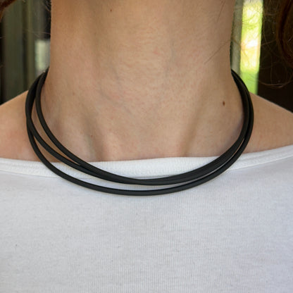 Stainless Steel Black 3mm Rubber Cord Necklace 47"