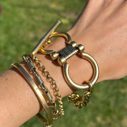 Yellow Gold-Plated Double Horse Bit Curb Link Toggle Bracelet