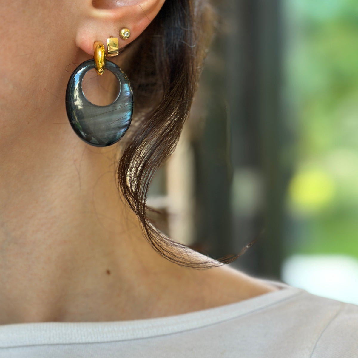 Estate Metallic Black Oval Door Knocker Earring Charms