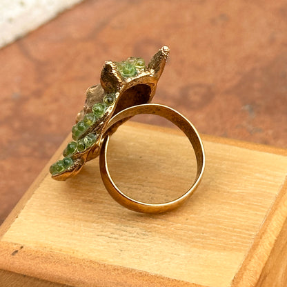Estate 18KT Yellow Gold-Plated Peridot + Ruby Horse Ring - LSJ