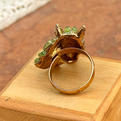 Estate 18KT Yellow Gold-Plated Peridot + Ruby Horse Ring - LSJ