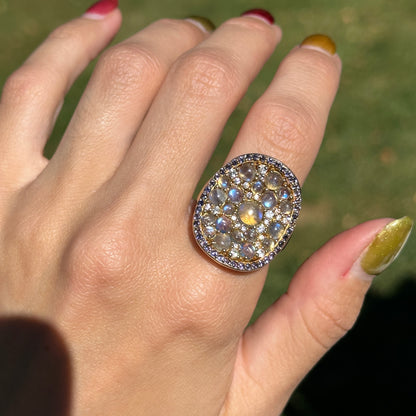 Sterling Silver Yellow Gold-Plated Labradorite, Moonstone, Iolite, and Cubic Zirconia Ring
