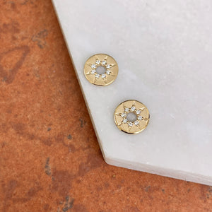 14KT Yellow Gold Diamond Celestial Round Disc Earring Charms