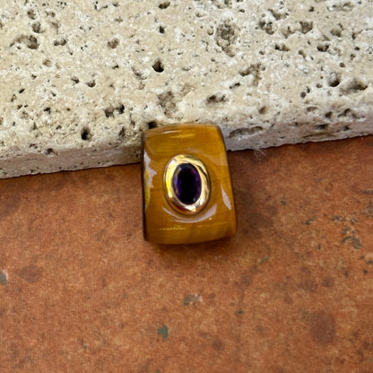 Estate 14KT Yellow Gold Genuine Tiger's Eye Purple Amethyst Pendant Slide