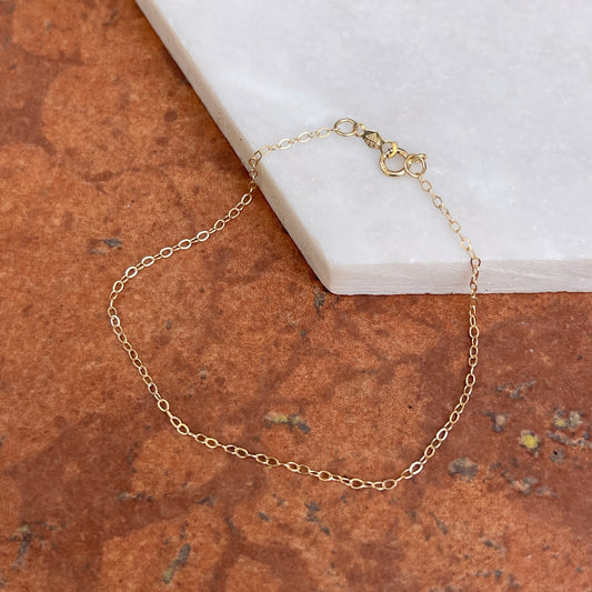 14KT Yellow Gold Flat 1.3mm Cable Link Chain Bracelet