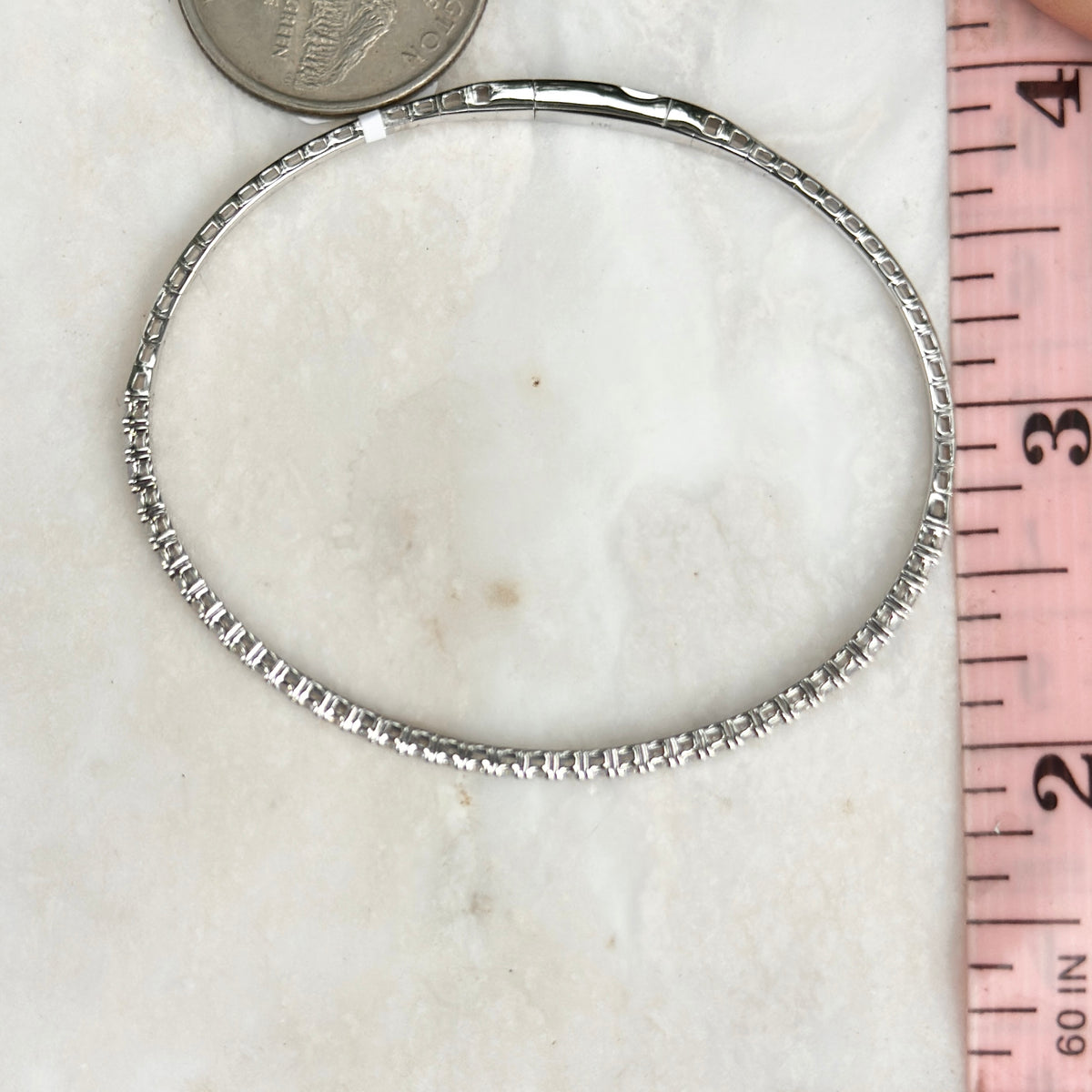 14KT White Gold 1 CT Prong Set Diamond Flexible Bangle Bracelet