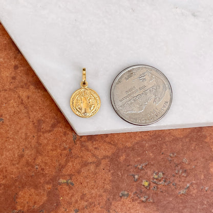 Yellow Gold Plated Silver St Benedict Round Medal Pendant Charm 12mm