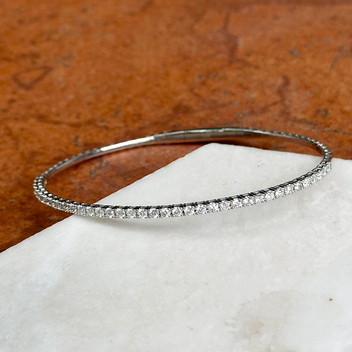 14KT White Gold 1 CT Prong Set Diamond Flexible Bangle Bracelet