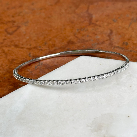 14KT White Gold 1 CT Prong Set Diamond Flexible Bangle Bracelet