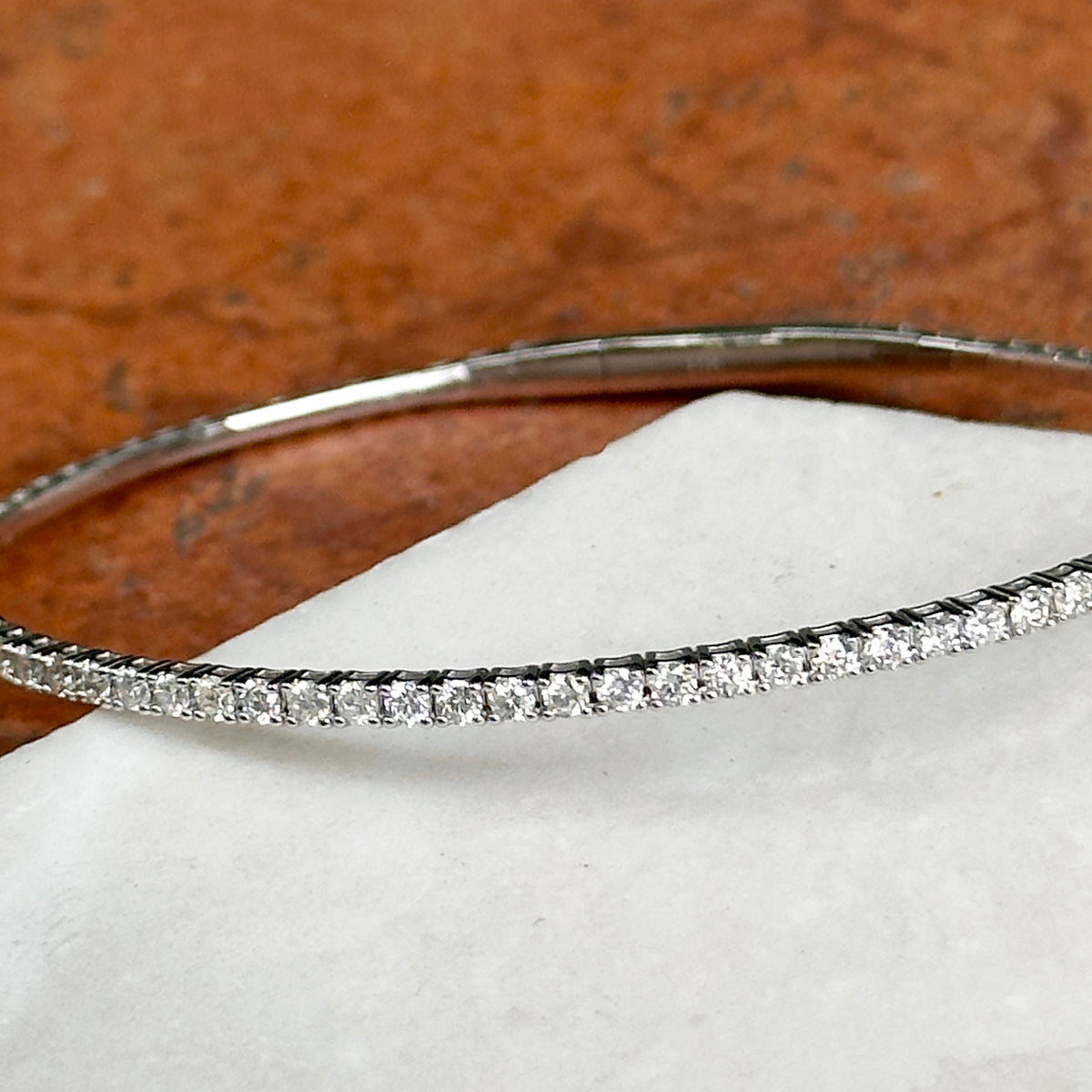 14KT White Gold 1 CT Prong Set Diamond Flexible Bangle Bracelet