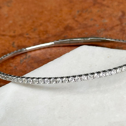 14KT White Gold 1 CT Prong Set Diamond Flexible Bangle Bracelet