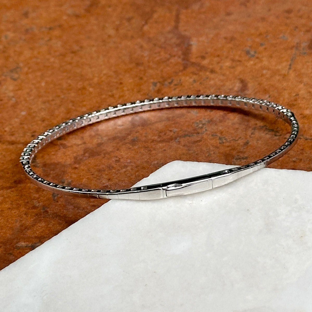 14KT White Gold 1 CT Prong Set Diamond Flexible Bangle Bracelet
