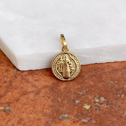 Yellow Gold Plated Silver St Benedict Round Medal Pendant Charm 12mm