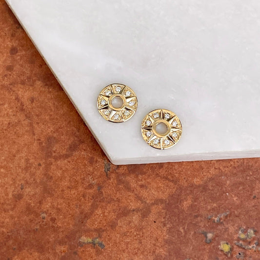 14KT Yellow Gold Diamond Celestial Star Round Disc Earring Charms