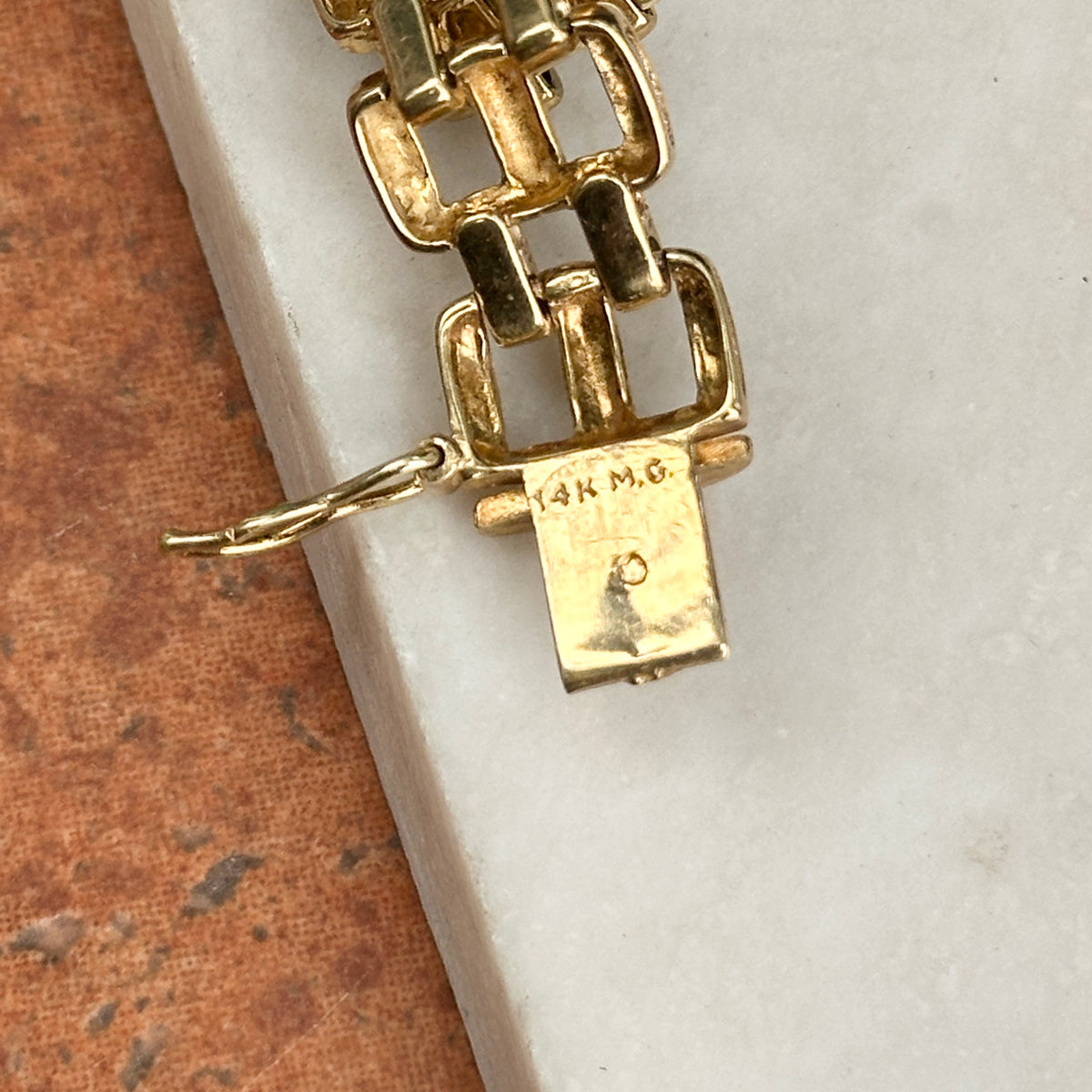 Estate 14KT Yellow Gold Amethyst + Citrine Panther Link Bracelet