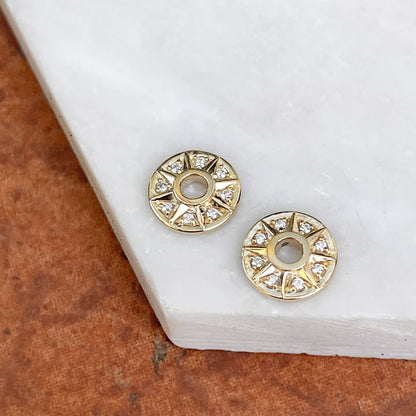 14KT Yellow Gold Diamond Celestial Star Round Disc Earring Charms