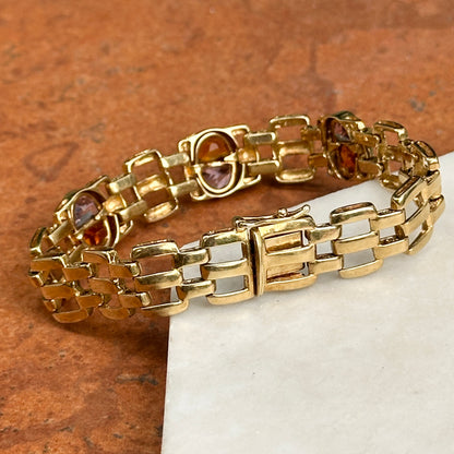 Estate 14KT Yellow Gold Amethyst + Citrine Panther Link Bracelet