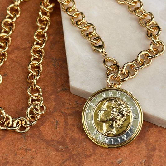 Estate Gold-Tone 1000 Lire Faux Coin Chain Necklace