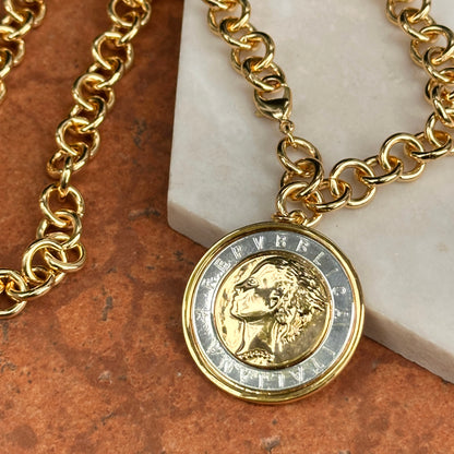 Estate Gold-Tone 1000 Lire Faux Coin Chain Necklace