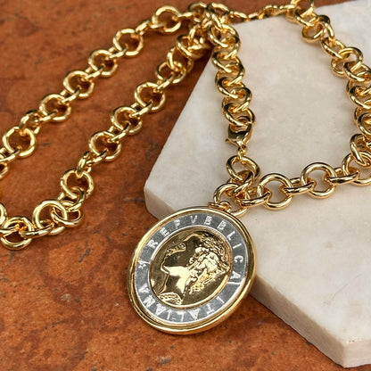 Estate Gold-Tone 1000 Lire Faux Coin Chain Necklace