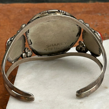 Estate Navajo Sterling Silver Turquoise + Spiny Oyster Cuff Bracelet