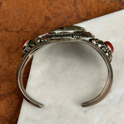 Estate Navajo Sterling Silver Turquoise + Spiny Oyster Cuff Bracelet