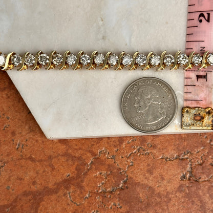 Estate 14KT Yellow Gold 12 CT Diamond "S" Link Tennis Bracelet