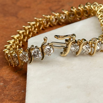 Estate 14KT Yellow Gold 12 CT Diamond "S" Link Tennis Bracelet