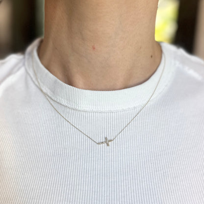 14KT Yellow Gold Diamond Small Sideways Cross Necklace