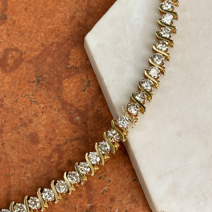 Estate 14KT Yellow Gold 12 CT Diamond "S" Link Tennis Bracelet