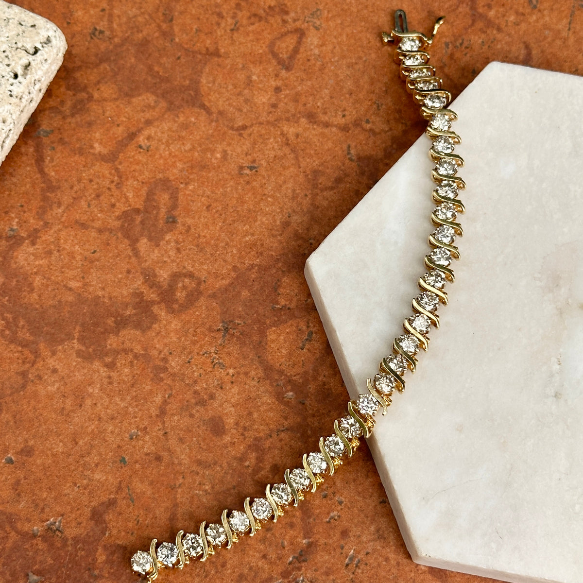 Estate 14KT Yellow Gold 12 CT Diamond "S" Link Tennis Bracelet