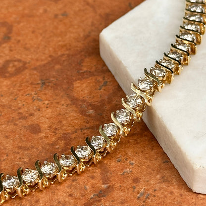 Estate 14KT Yellow Gold 12 CT Diamond "S" Link Tennis Bracelet