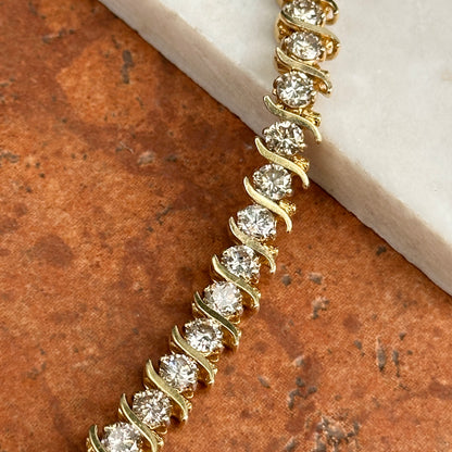 Estate 14KT Yellow Gold 12 CT Diamond "S" Link Tennis Bracelet