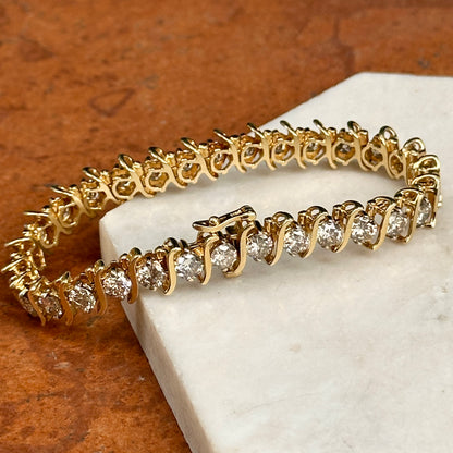 Estate 14KT Yellow Gold 12 CT Diamond "S" Link Tennis Bracelet