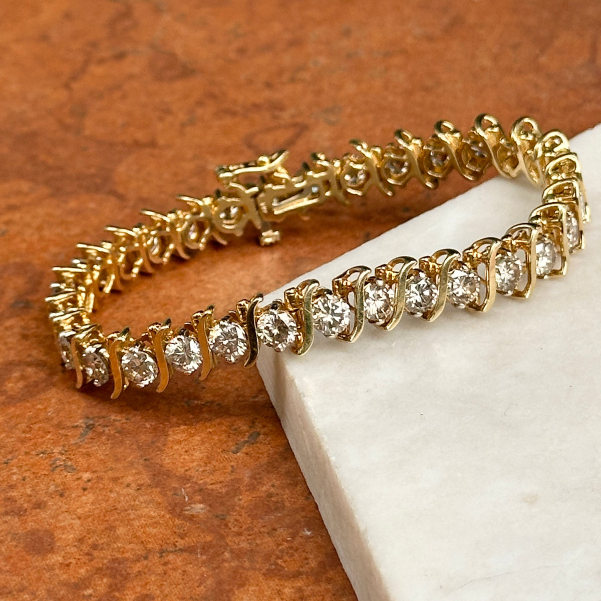 Estate 14KT Yellow Gold 12 CT Diamond "S" Link Tennis Bracelet