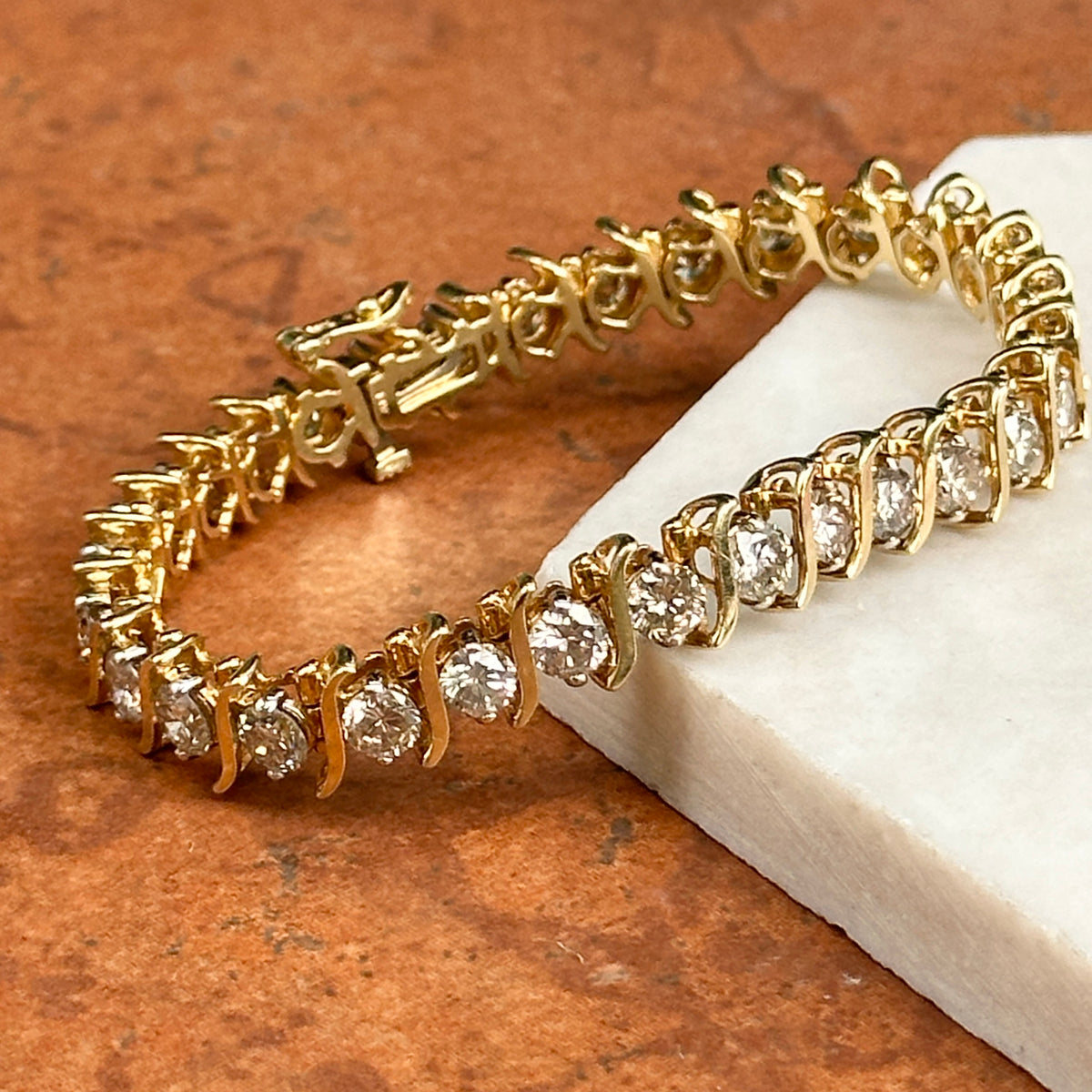 Estate 14KT Yellow Gold 12 CT Diamond "S" Link Tennis Bracelet