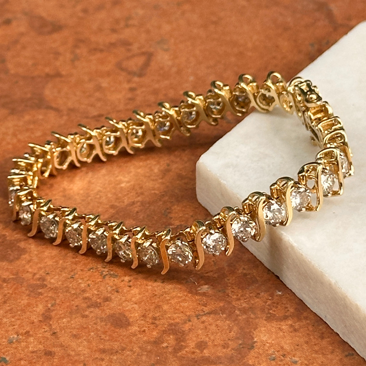 Estate 14KT Yellow Gold 12 CT Diamond "S" Link Tennis Bracelet
