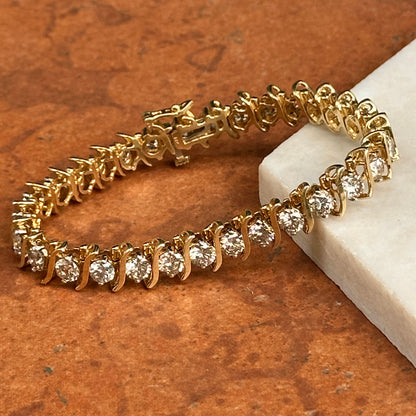 Estate 14KT Yellow Gold 12 CT Diamond "S" Link Tennis Bracelet