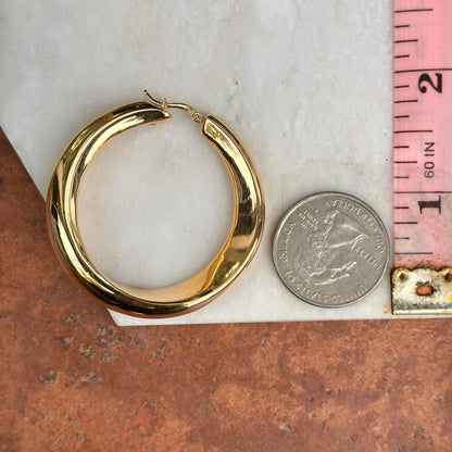 18KT Yellow Gold Graduated Round Tube Hoop Earrings 46mm