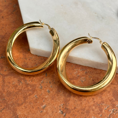 18KT Yellow Gold Graduated Round Tube Hoop Earrings 46mm