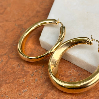 18KT Yellow Gold Graduated Round Tube Hoop Earrings 46mm
