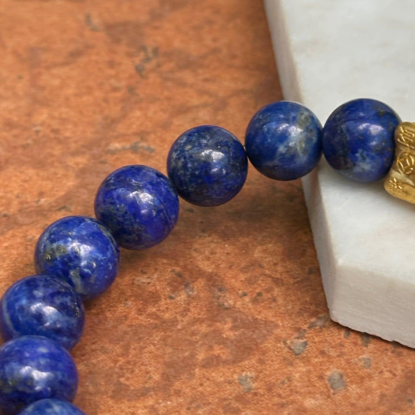 24KT Yellow Gold Dragon + Blue Lapis Lazuli Beaded Ball Bangle Bracelet