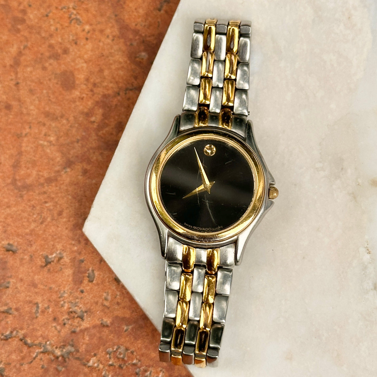 Estate Movado Two-Tone Stainless Steel Black Face Ladies Watch