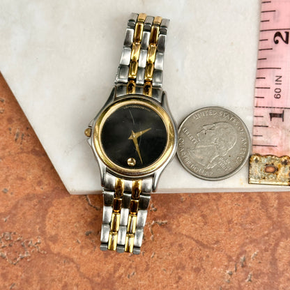 Estate Movado Two-Tone Stainless Steel Black Face Ladies Watch