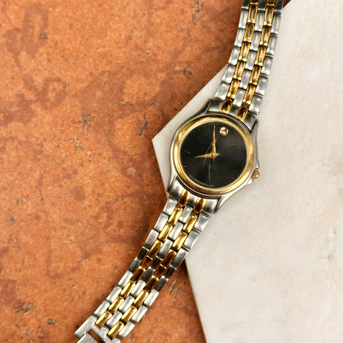 Estate Movado Two-Tone Stainless Steel Black Face Ladies Watch