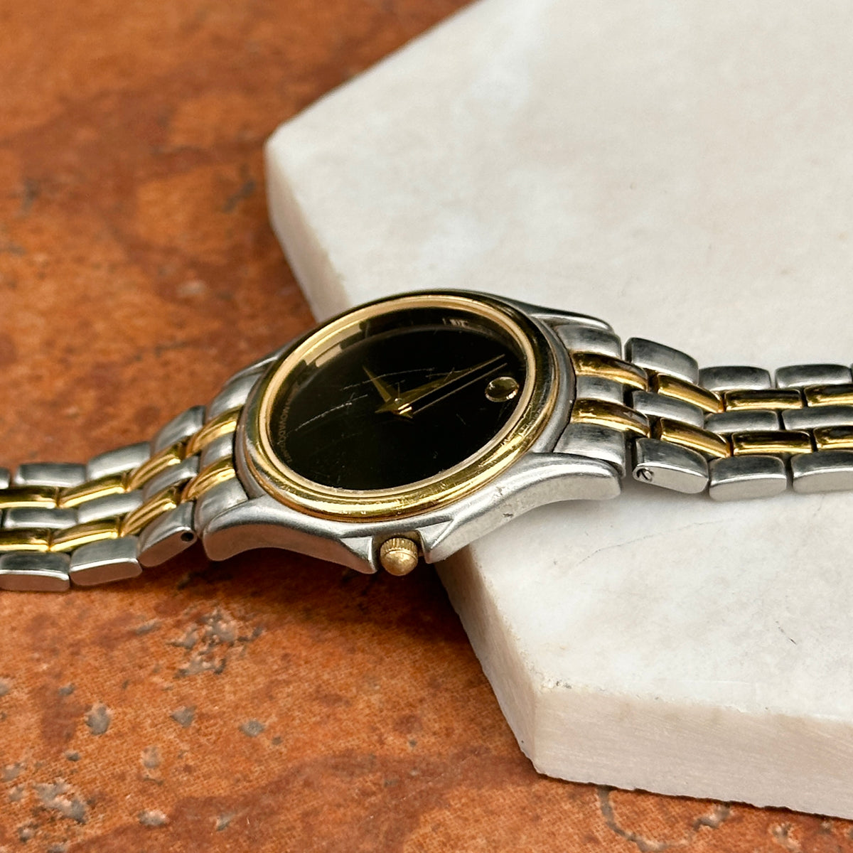 Estate Movado Two-Tone Stainless Steel Black Face Ladies Watch