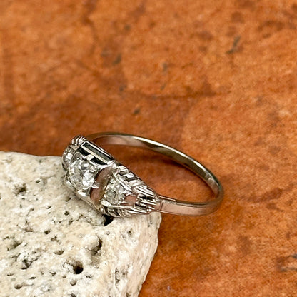 Estate 18KT White Gold Old Mine Diamond Filigree Ring