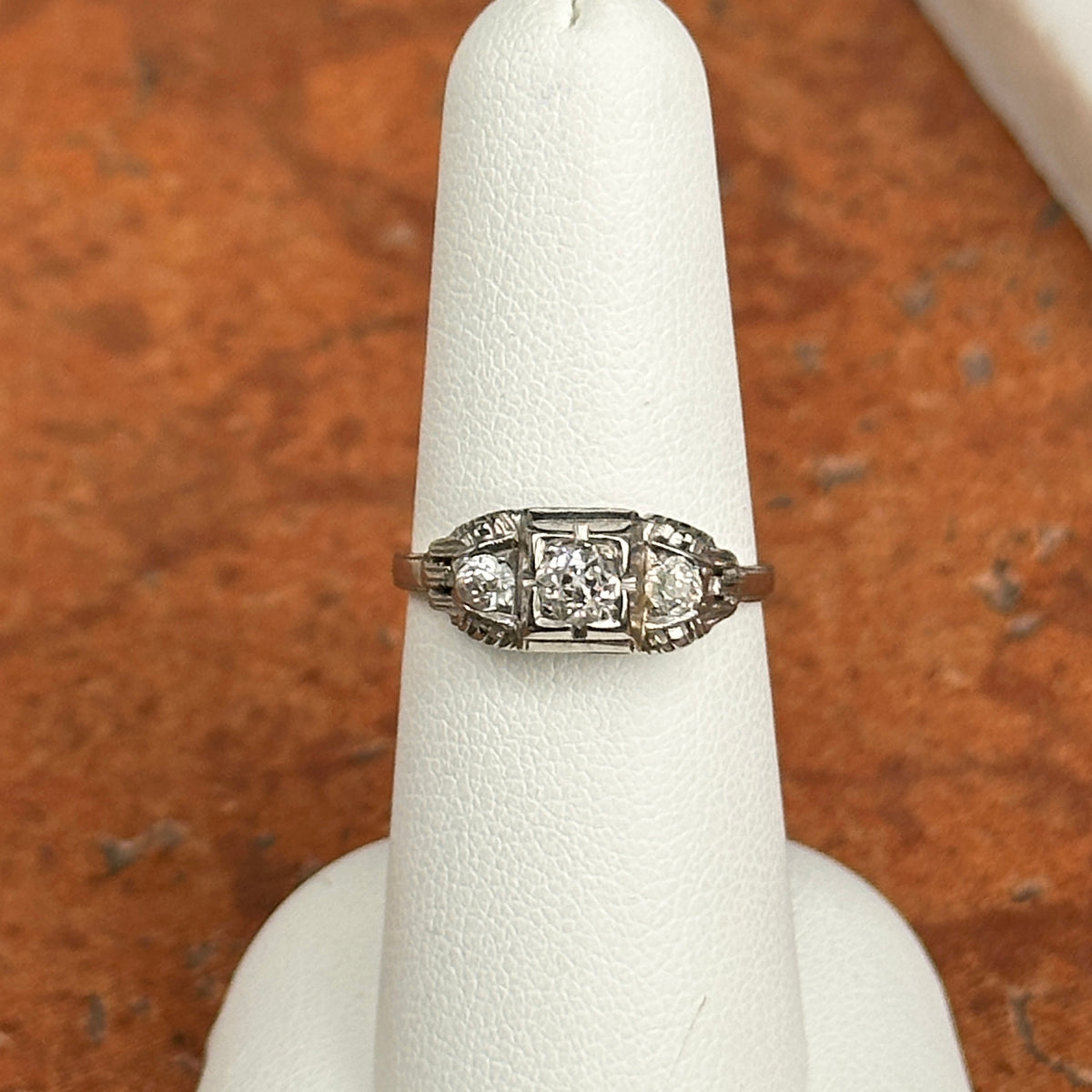 Estate 18KT White Gold Old Mine Diamond Filigree Ring